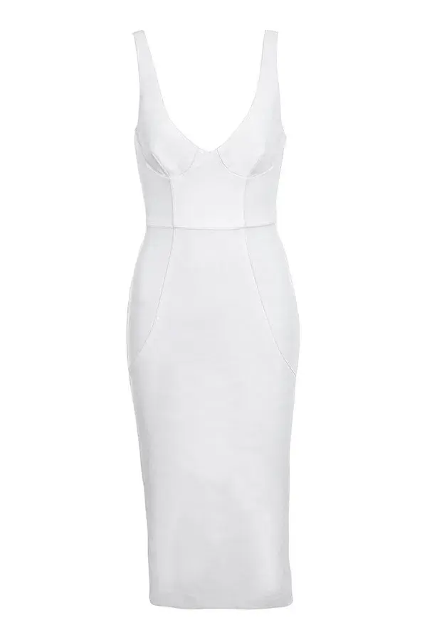 House of CB Hama Piped Flare Hem Midi Dress White Size 8 - Image 4