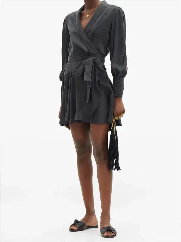 Zimmermann Belted Silk Wrap Mini Dress Black Size 8  - Image 1