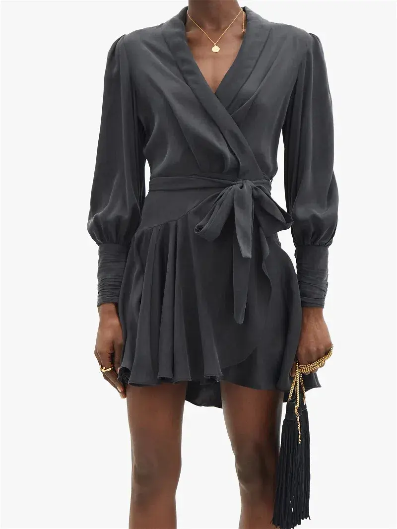 Zimmermann Belted Silk Wrap Mini Dress Black Size 8  - Image 2