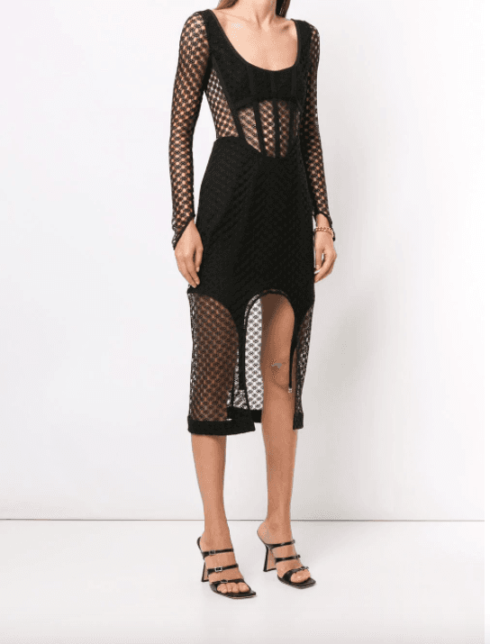 Dion Lee Mesh Sheer Asymmetric Dress Black Size 4 - Image 2