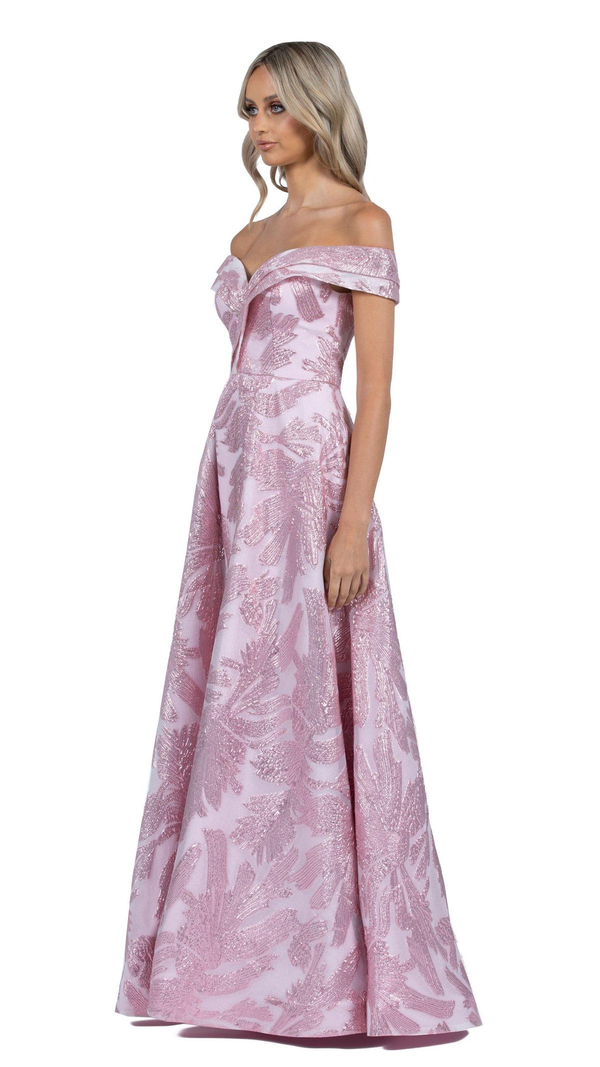 Bariano Ball Gown Jacquard Off-the-Shoulder Pink Size 6 - Image 1