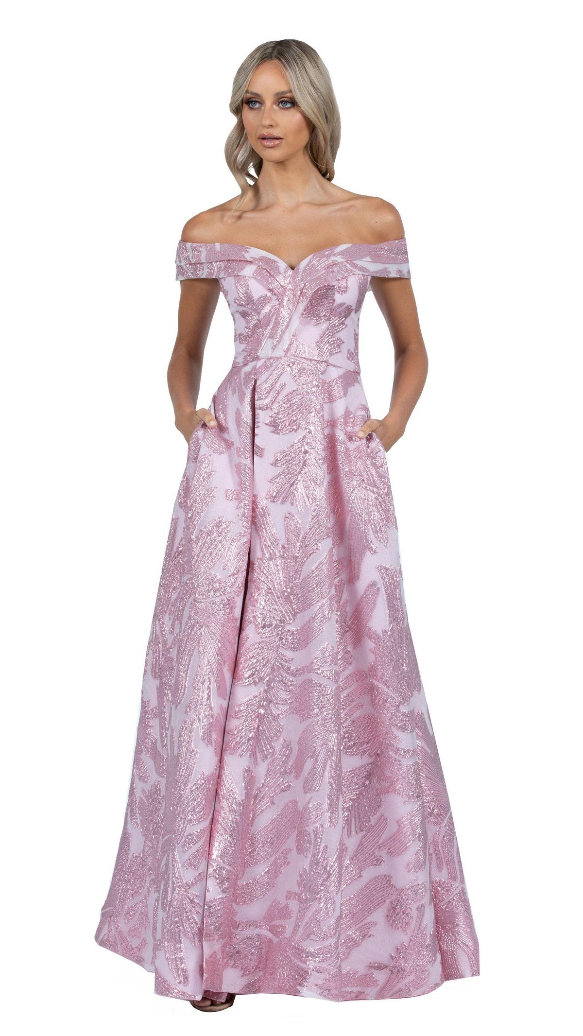 Bariano Ball Gown Jacquard Off-the-Shoulder Pink Size 6 - Image 3