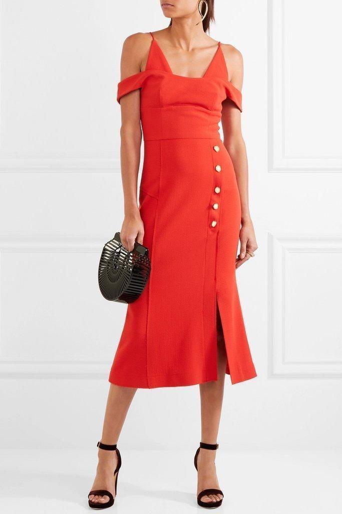 Rebecca Vallance Beltran Midi Dress Bright Red Size 8 for rent on The Volte - main image