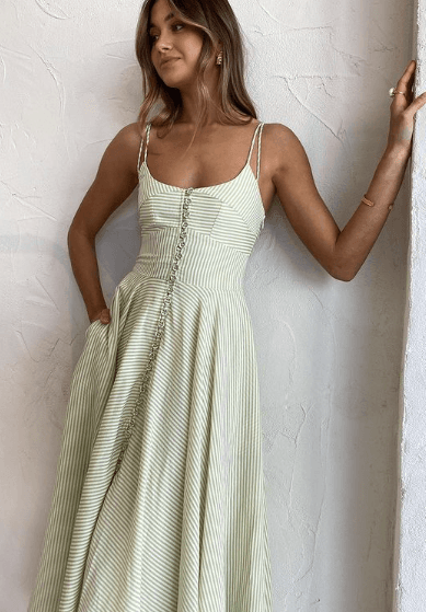 By Johnny Pistachio Stripe Sun Dress Print Size 14 - Image 4