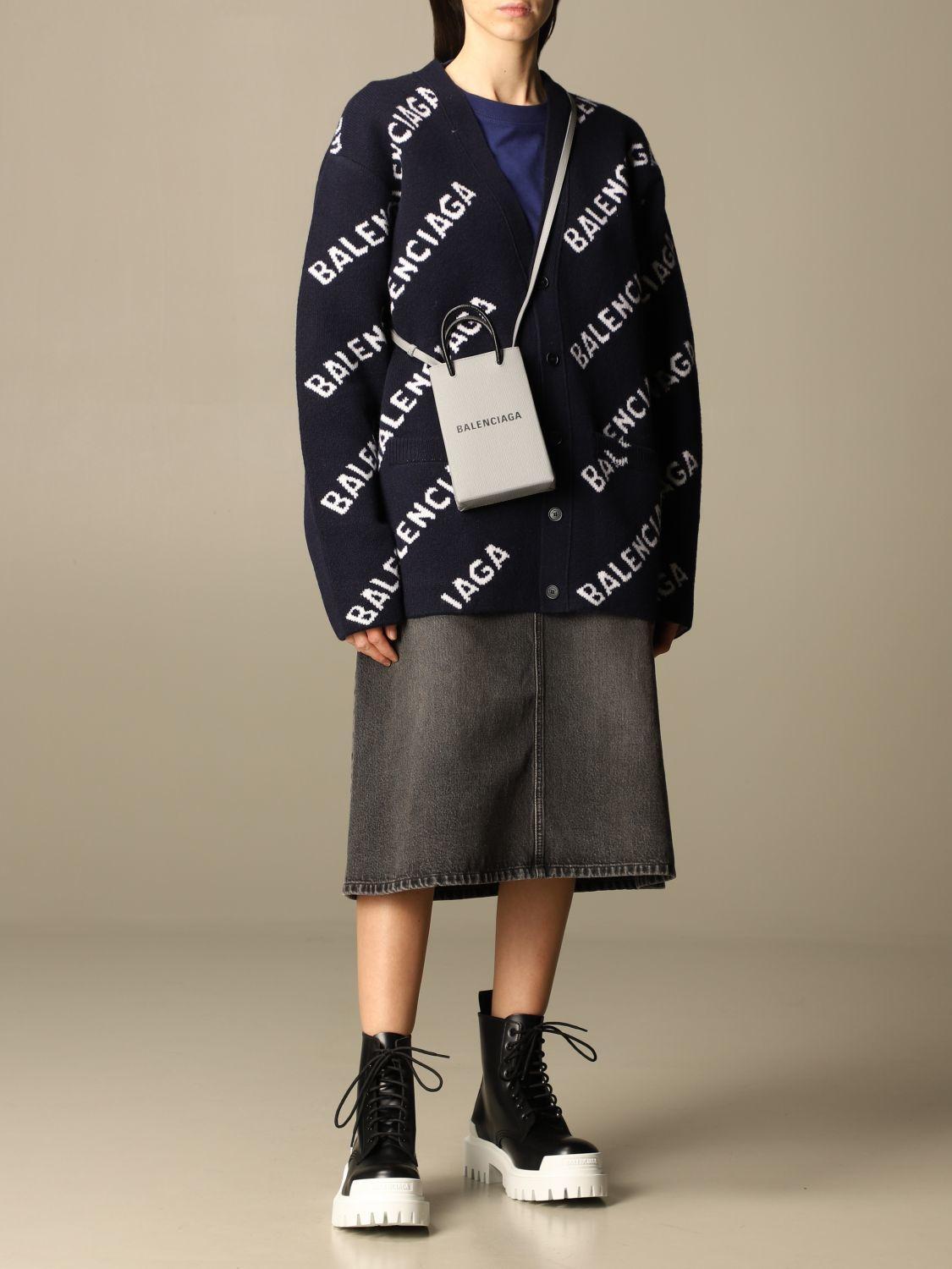 Balenciaga Long Sleeve Logo Cardigan Navy/White Size 10 - Image 2