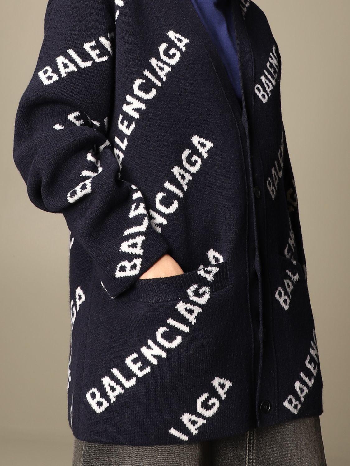 Balenciaga Long Sleeve Logo Cardigan Navy/White Size 10 - Image 3