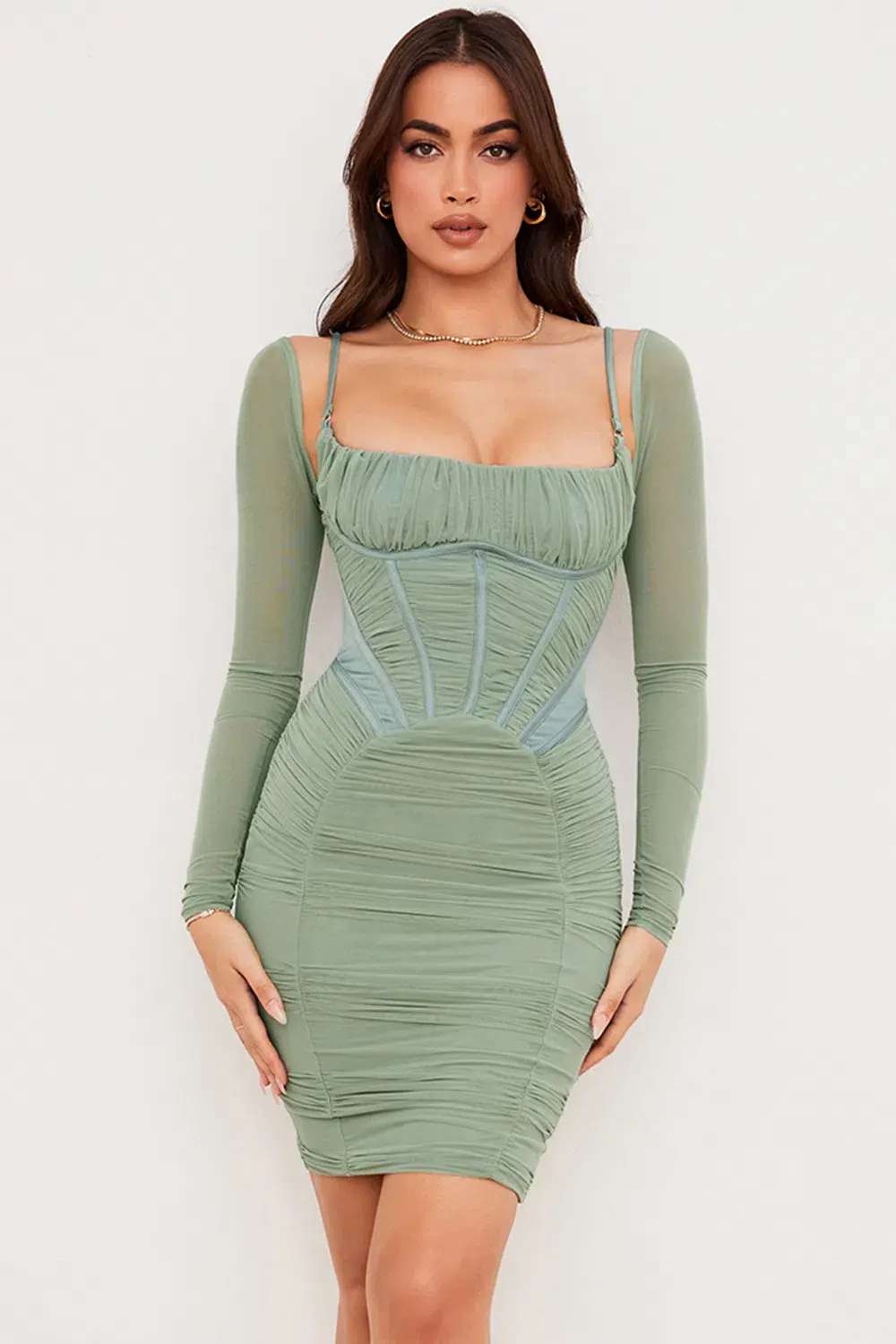 House of CB Freyja Gathered Corset Dress Green Size 8 - Image 2