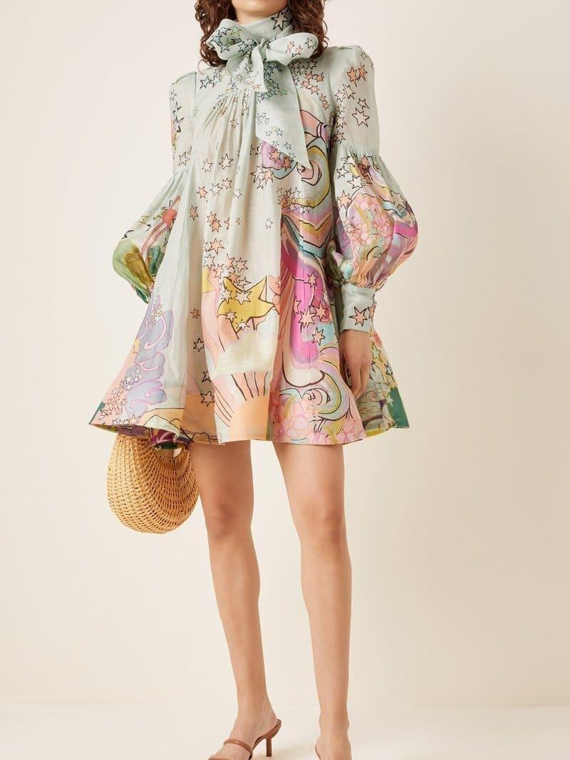 Zimmermann Concert Tie Neck Mini Dress Print Size 10 - Image 2