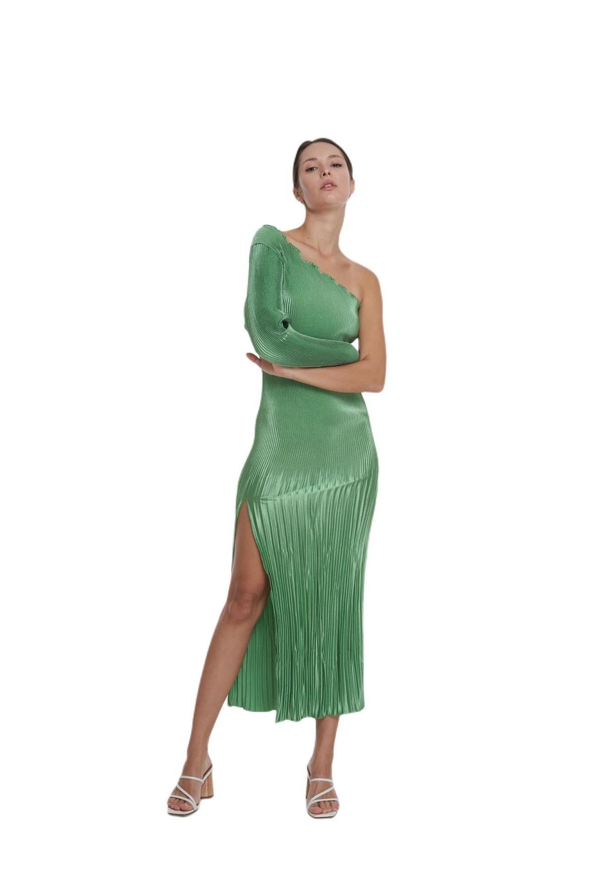 L'Idee Soirée One Shoulder Sleeve Gown Green Size 8  - Image 1