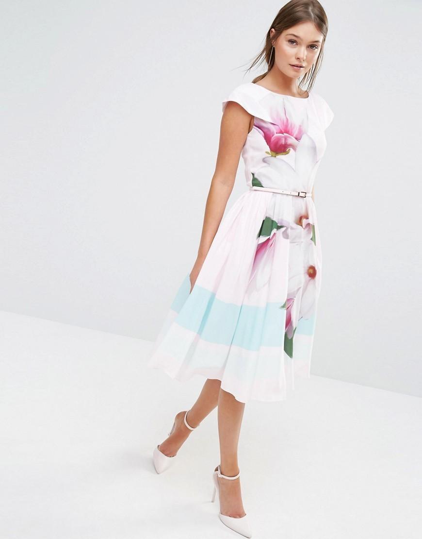 Ted Baker Bromlie Prom Dress in Pink Magnolia Print Size 6 - Image 2