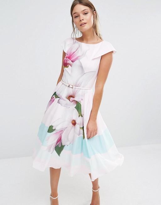 Ted Baker Bromlie Prom Dress in Pink Magnolia Print Size 6 - Image 1