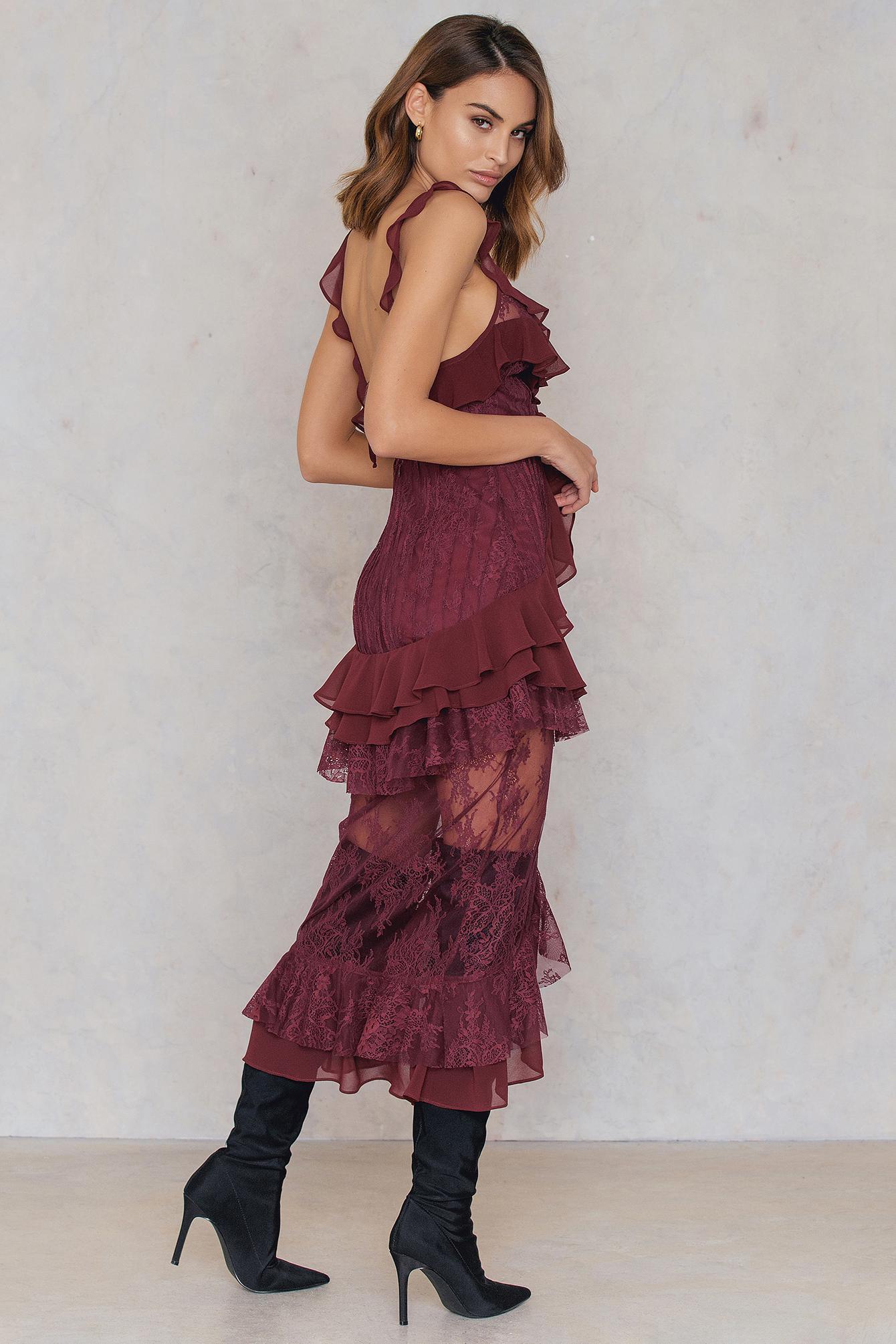 For Love & Lemons Daphne Lace Midi Dress Red Size 12 - Image 3
