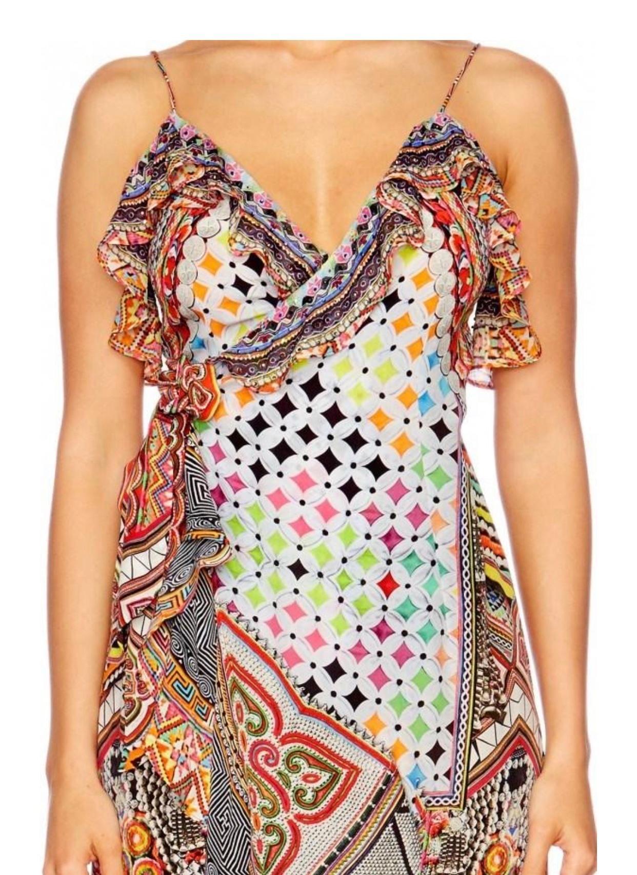 Camilla Girls Club Wrap Frill Midi Dress Multi Size 10 - Image 3