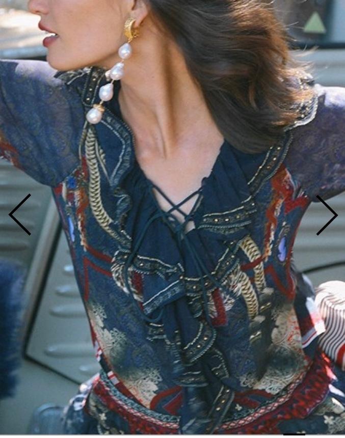 Camilla 'This Charming Woman' double frill skirt and lace up frill blouse Size 14 for rent on The Volte - main image