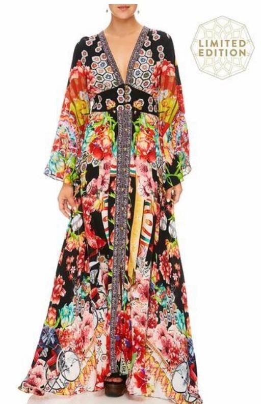 Camilla Painted Land Kimono Sleeve Dress with Shirring Detail Print Size 12 - Image 3