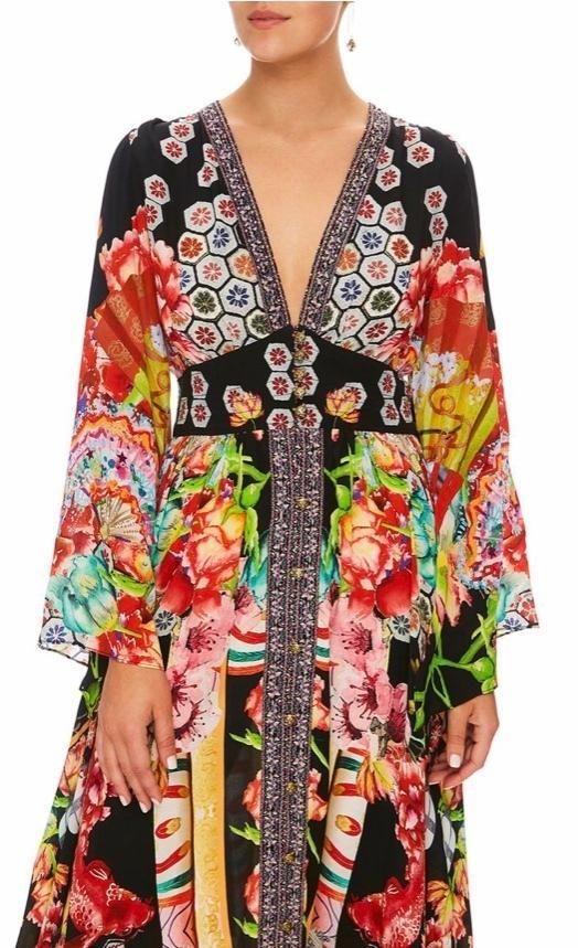 Camilla Painted Land Kimono Sleeve Dress with Shirring Detail Print Size 12 - Image 5