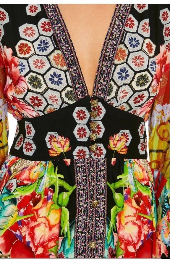 Camilla Painted Land Kimono Sleeve Dress with Shirring Detail Print Size 12 - Image 7