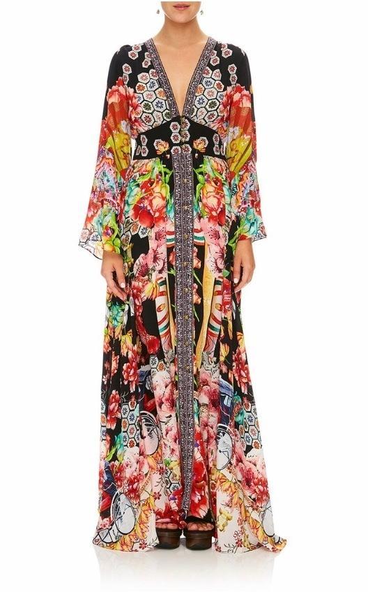 Camilla Painted Land Kimono Sleeve Dress with Shirring Detail Print Size 12 - Image 4