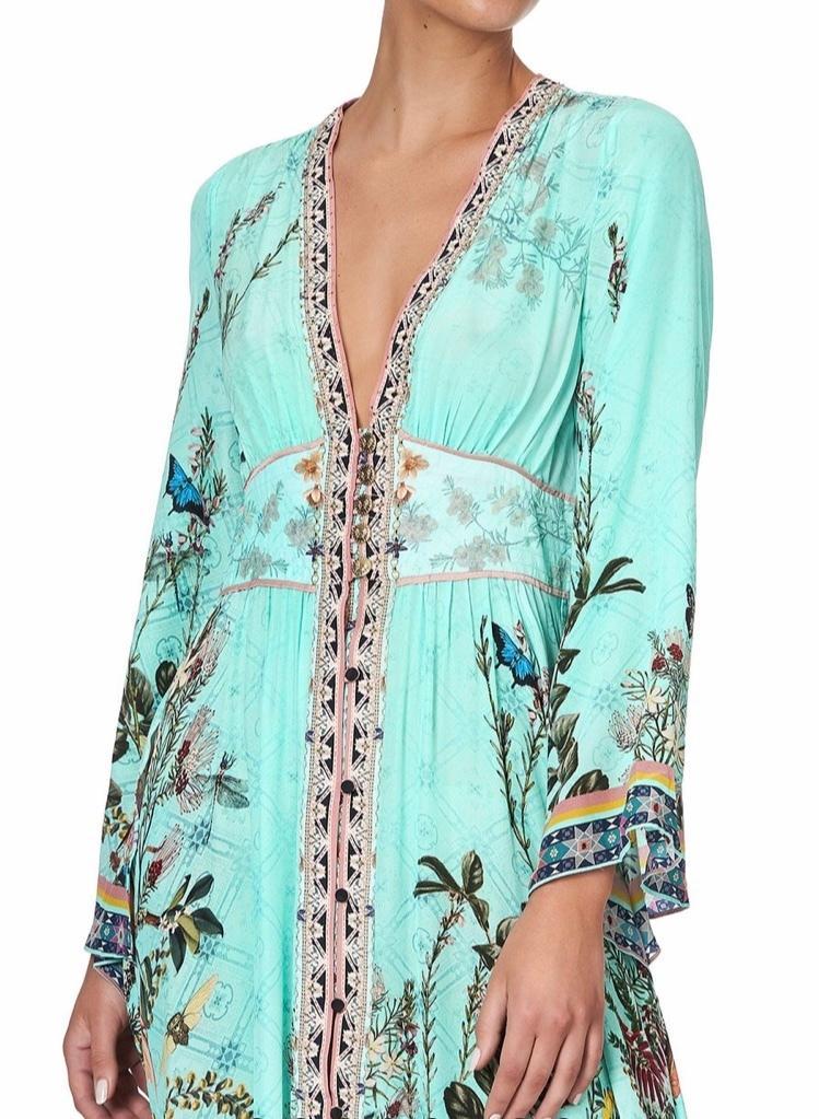 Camilla Millas Backyard Kimono Sleeve Dress With Shirring Detail Print Size L - Image 5