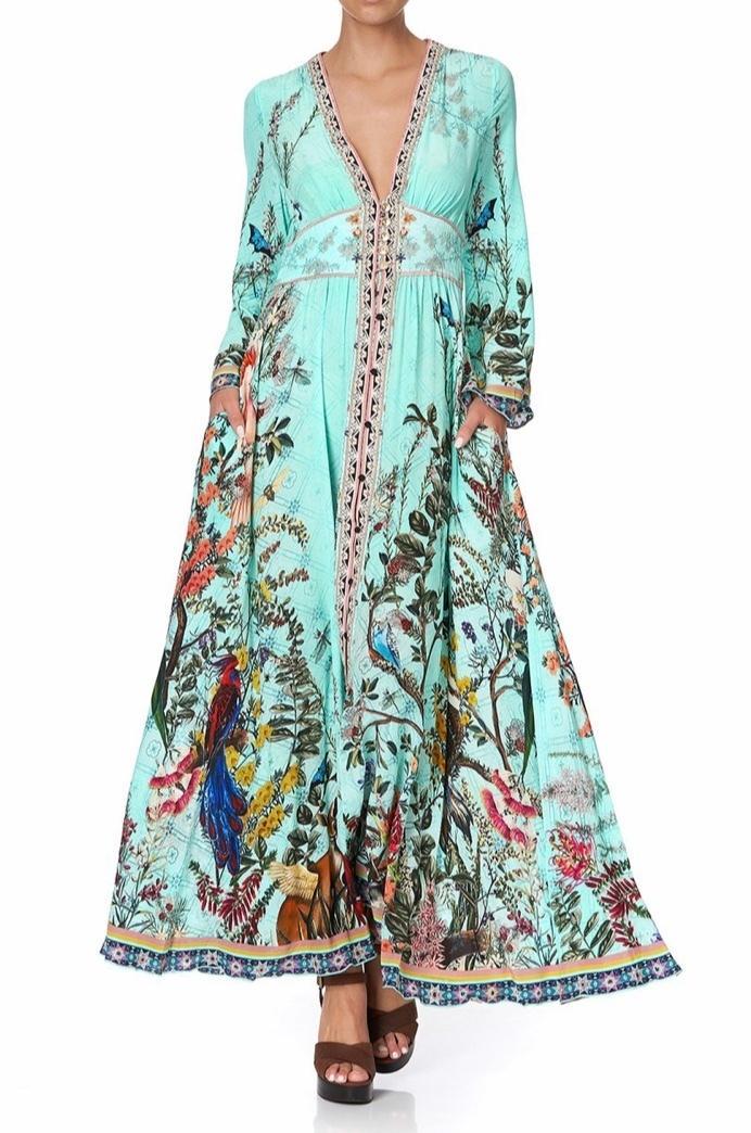Camilla Millas Backyard Kimono Sleeve Dress With Shirring Detail Print Size L - Image 6
