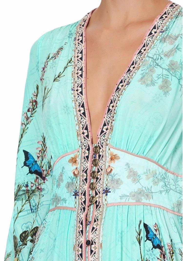 Camilla Millas Backyard Kimono Sleeve Dress With Shirring Detail Print Size L - Image 3