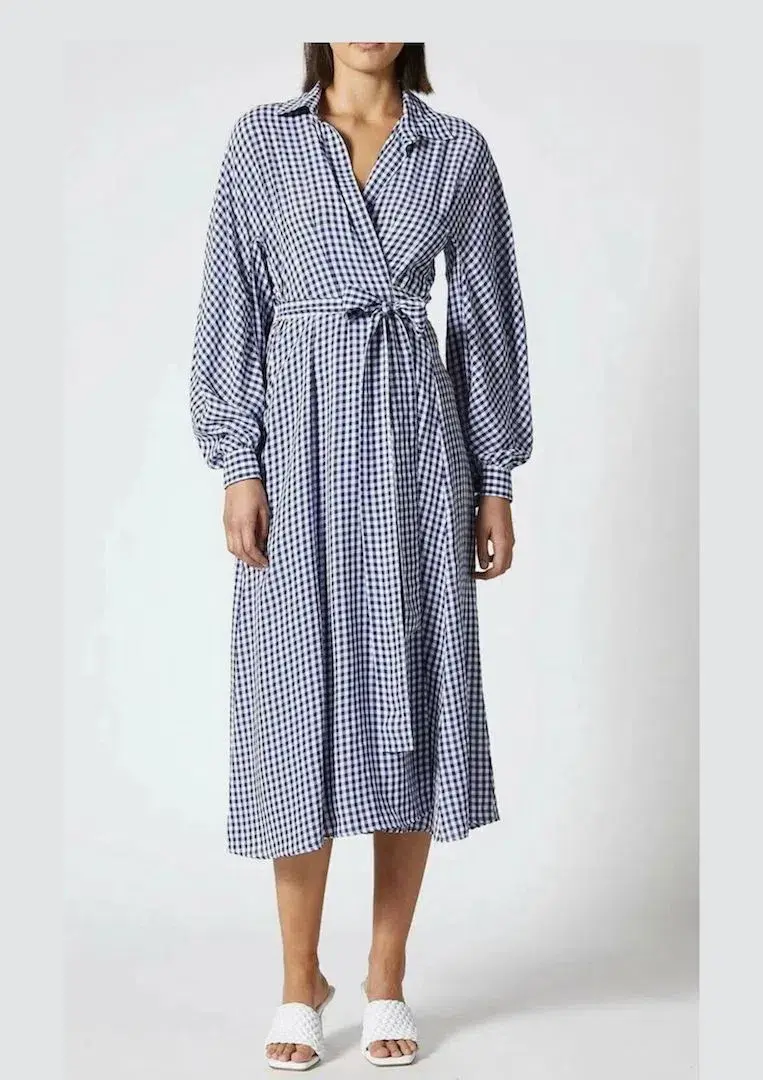 Scanlan Theodore Gingham Wrap Dress Print Size 10 - Image 1