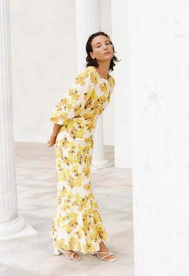 Peony Citrus Hi Neck Cut Out Dress Print Size 10 - Image 1