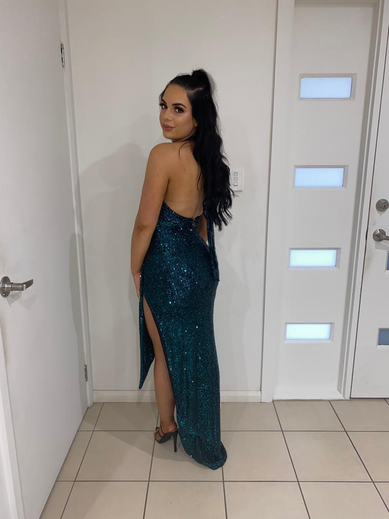 Nookie Selena Halter Gown in Emerald Green Size 10 for rent on The Volte - main image