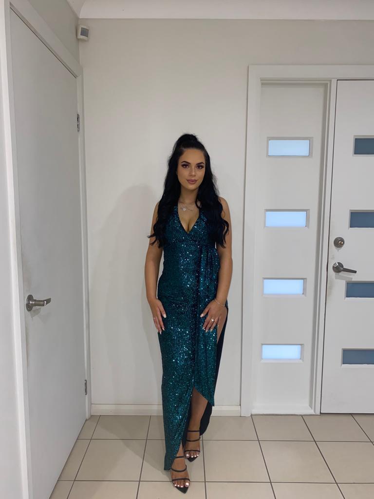 Nookie Selena Halter Gown in Emerald Green Size 10 for rent on The Volte - main image