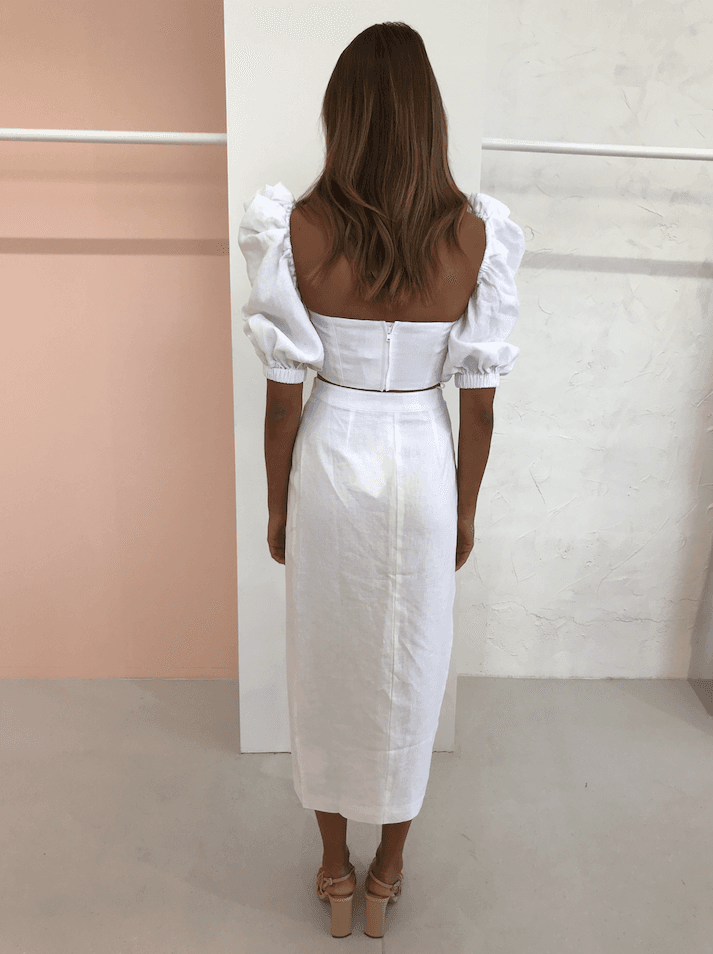 JOSLIN STUDIO HARLOW LINEN WRAP SKIRT & TOP IN OPTICAL WHITE SIZE  - Image 2