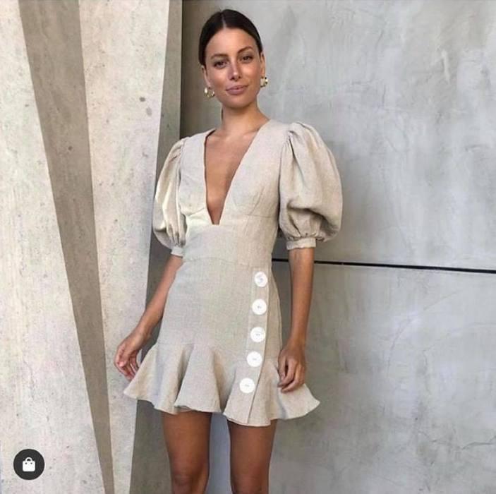 Joslin Studio Sophia Linen Canvas Dress Flax Grey Size 6  for rent on The Volte - main image