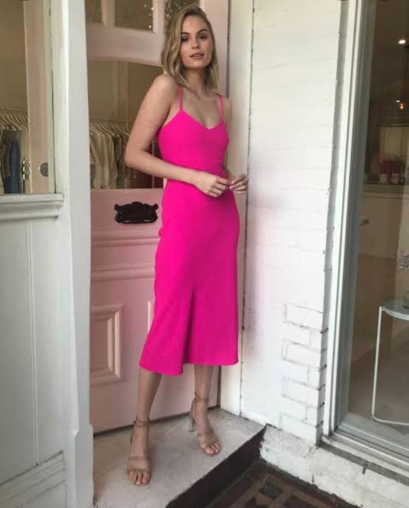 By Johnny Neon Bias Midi Dress Pink Size 4 - Image 3