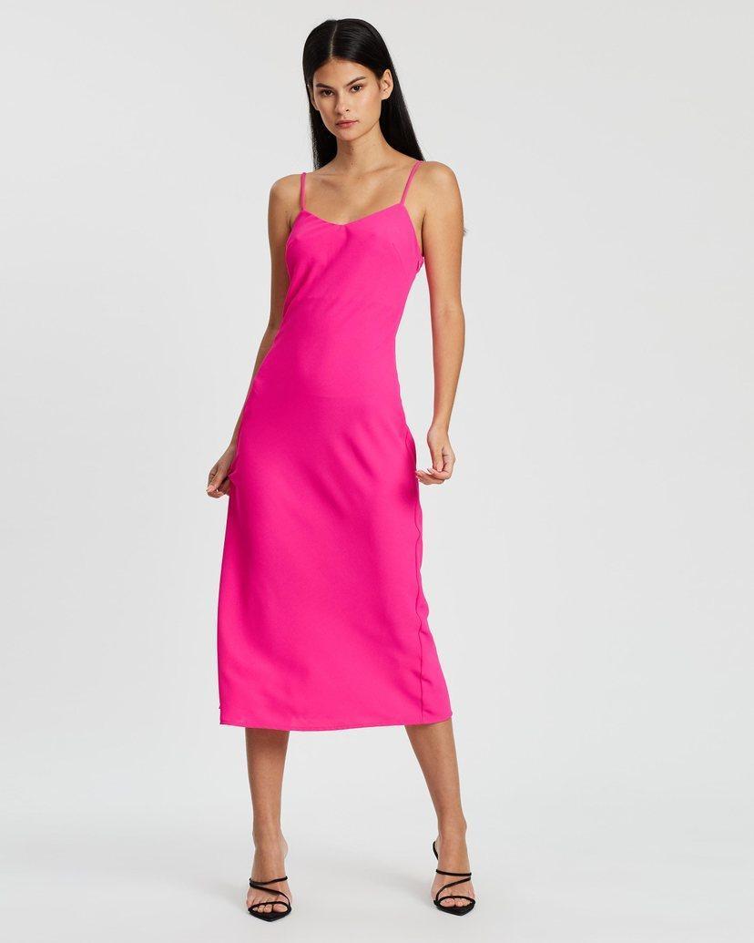 By Johnny Neon Bias Midi Dress Pink Size 4 for rent on The Volte - main image