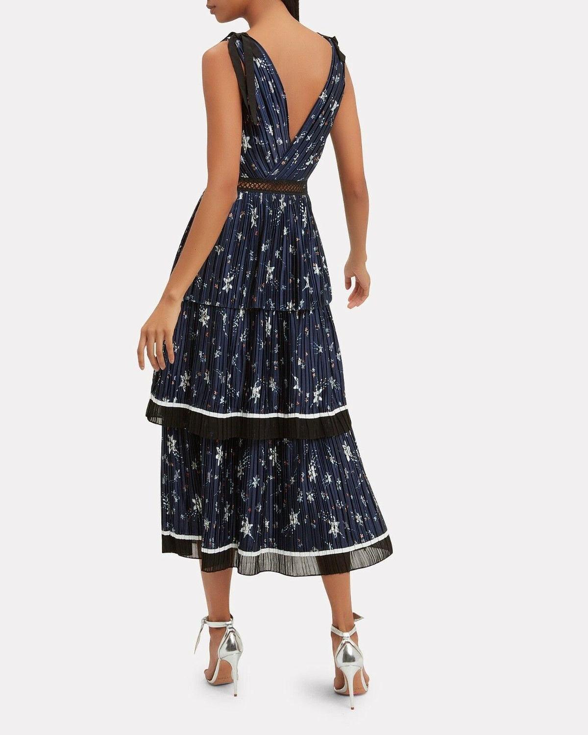 Self Portrait Star Satin Printed Midi Dress - Image 4
