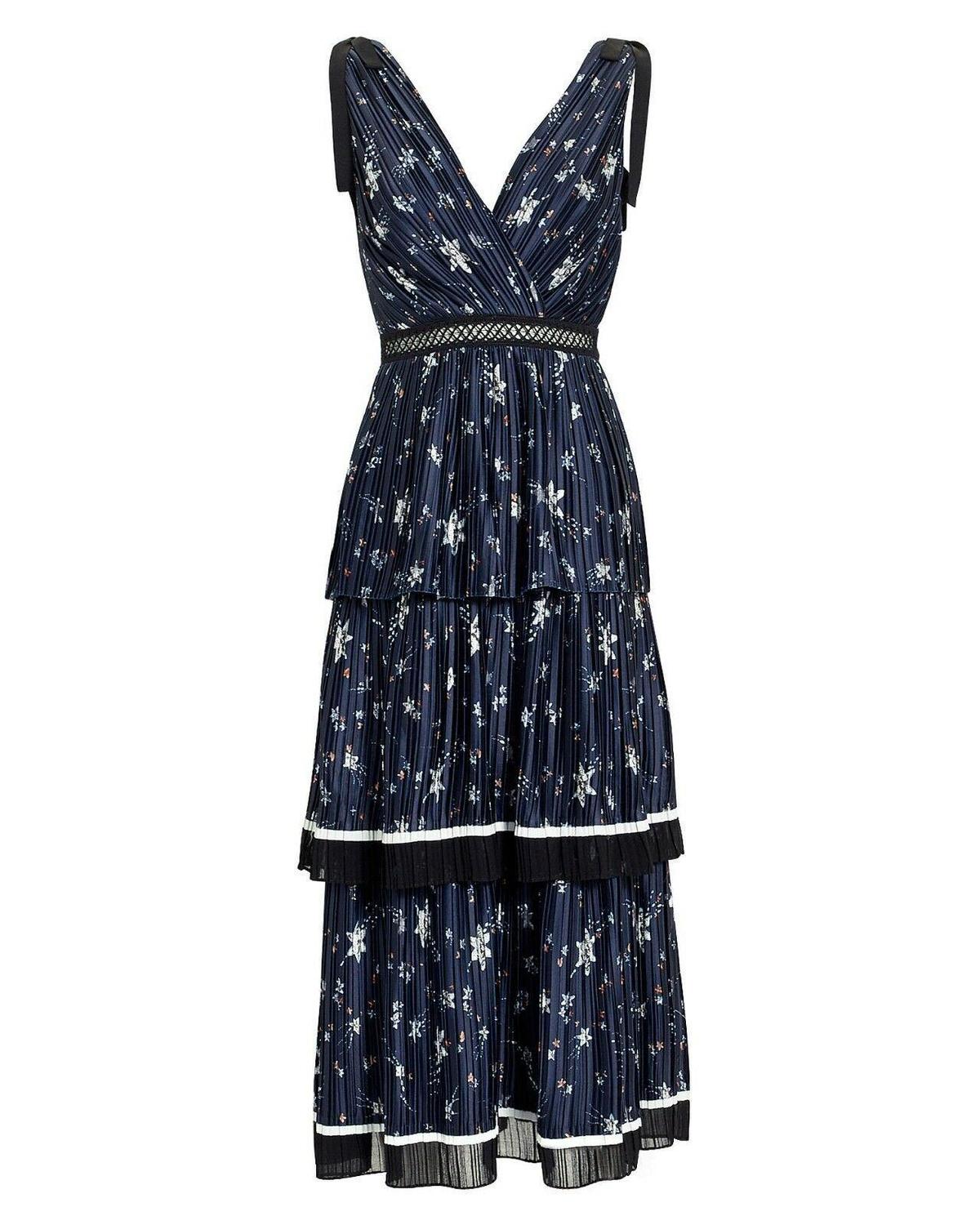 Self Portrait Star Satin Printed Midi Dress - Image 1