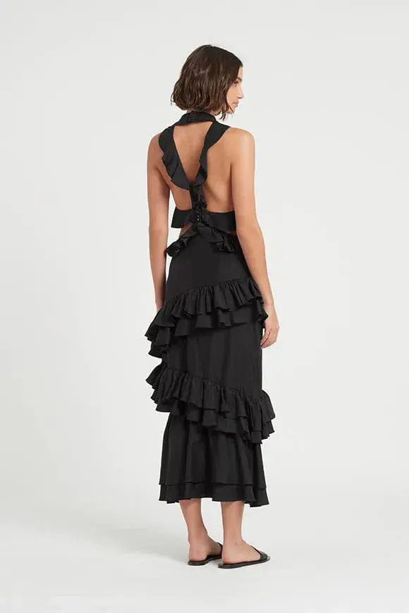 Sir The Label Amaris Ruffle Gown Midi Dress Black Size 4 / AU 14 for rent on The Volte - main image