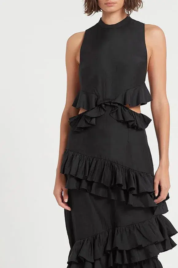Sir The Label Amaris Ruffle Gown Midi Dress Black Size 4 / AU 14 for rent on The Volte - main image