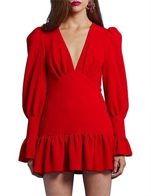 By Johnny Anna V Tulip Sleeve  Dress Red Size 6 - Image 1