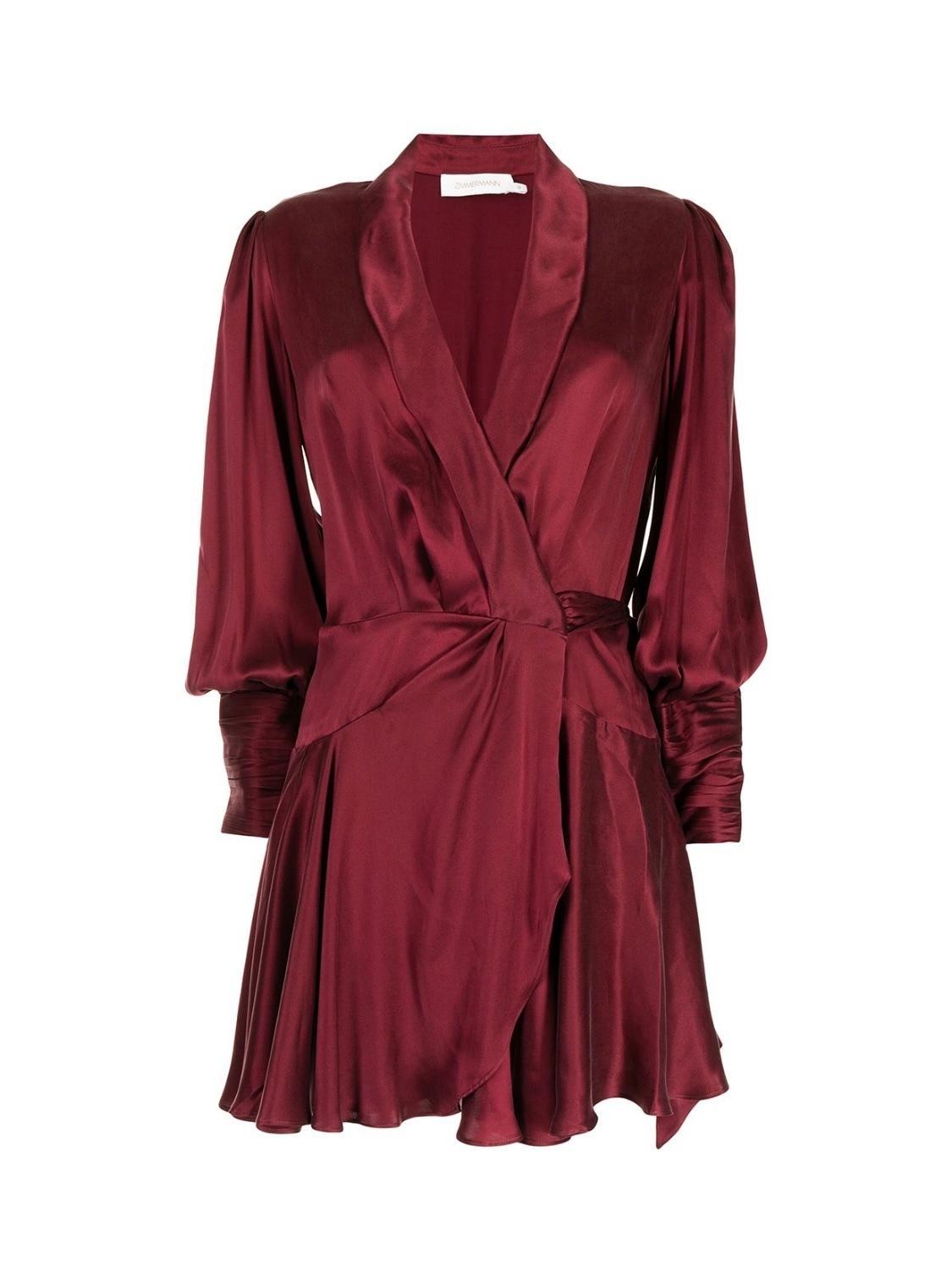 Zimmermann Belted Silk Wrap Mini Dress Berry Red Size 6 - Image 4