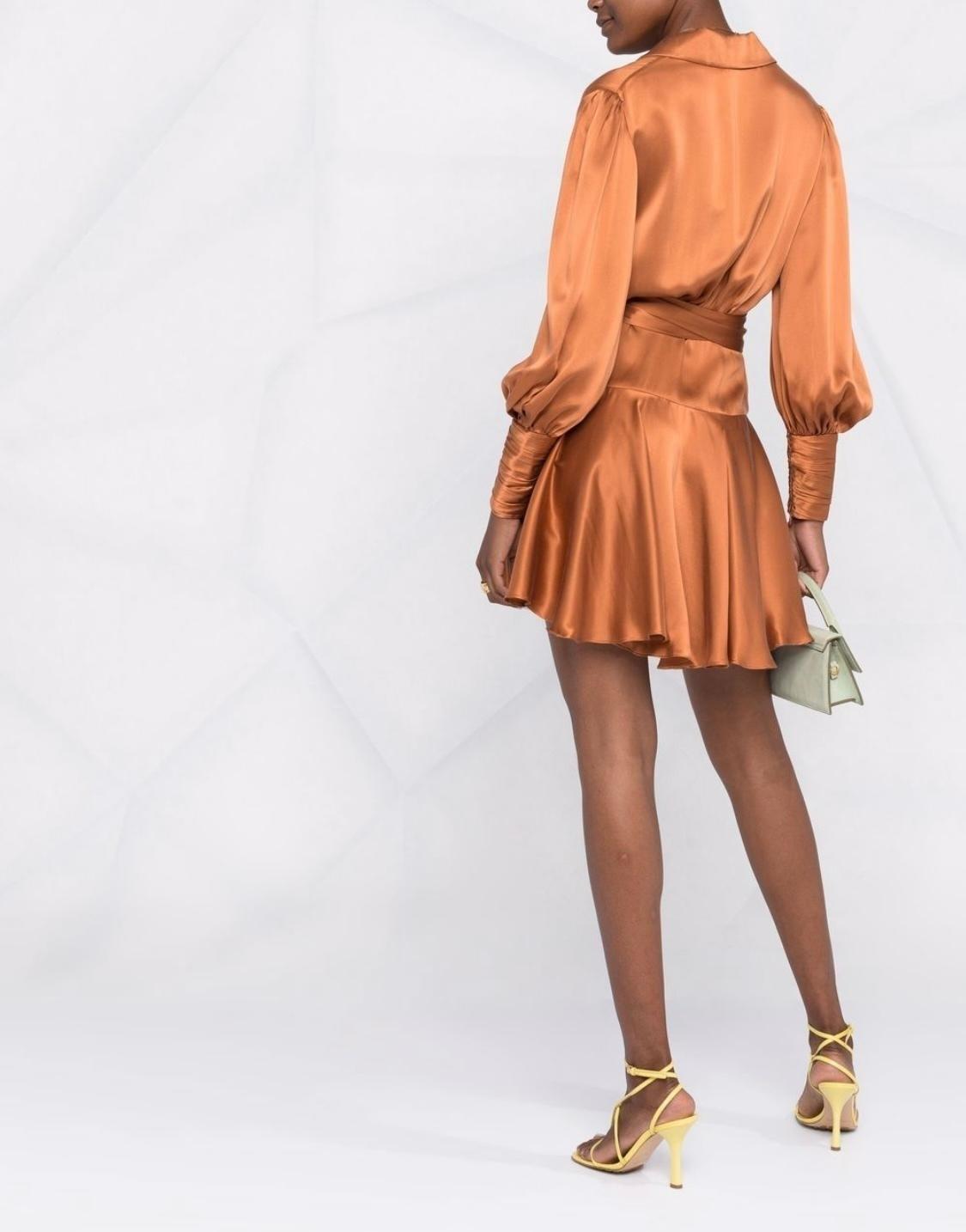 Zimmermann Belted Silk Wrap Dress Orange Size 6 - Image 3