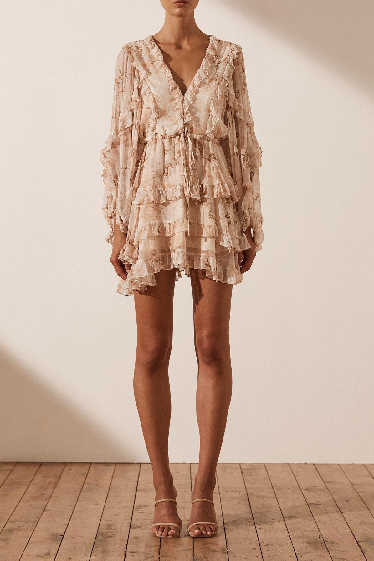 Shona Joy Nina Balloon Sleeve Frill Mini Dress Print Size 8 - Image 5