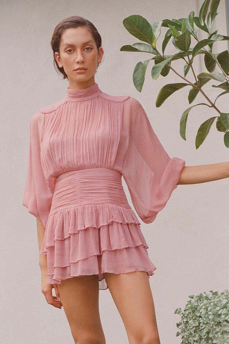 Shona Joy Olympia Long Sleeve Ruched Mini Dress Pink Size 12  - Image 1