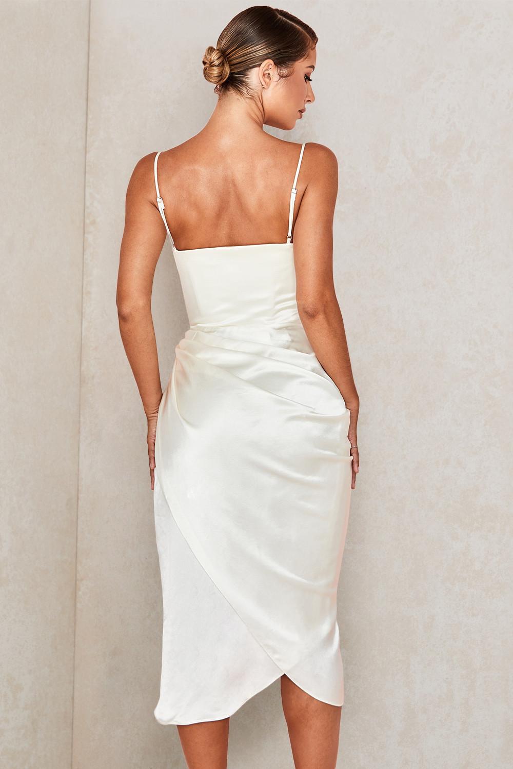 House Of CB Reva Satin Balcony Corset Midi Dress Ivory Size S / Au 8 - Image 4