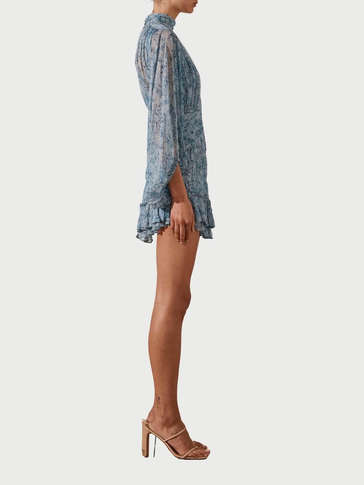 Shona Joy Harmony High Neck Ruched Mini Dress Blue Size 6 - Image 3