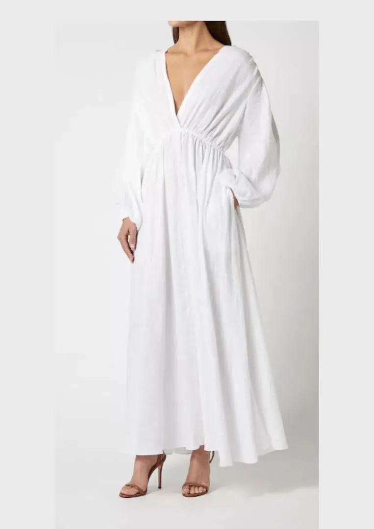 Scanlan Theodore Italian Linen Low Back Dress White Size 8 for rent on The Volte - main image