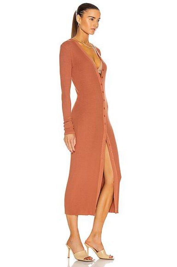 Enza Costa Silk Rib Cardigan Midi Dress Brown Size 8 - Image 2