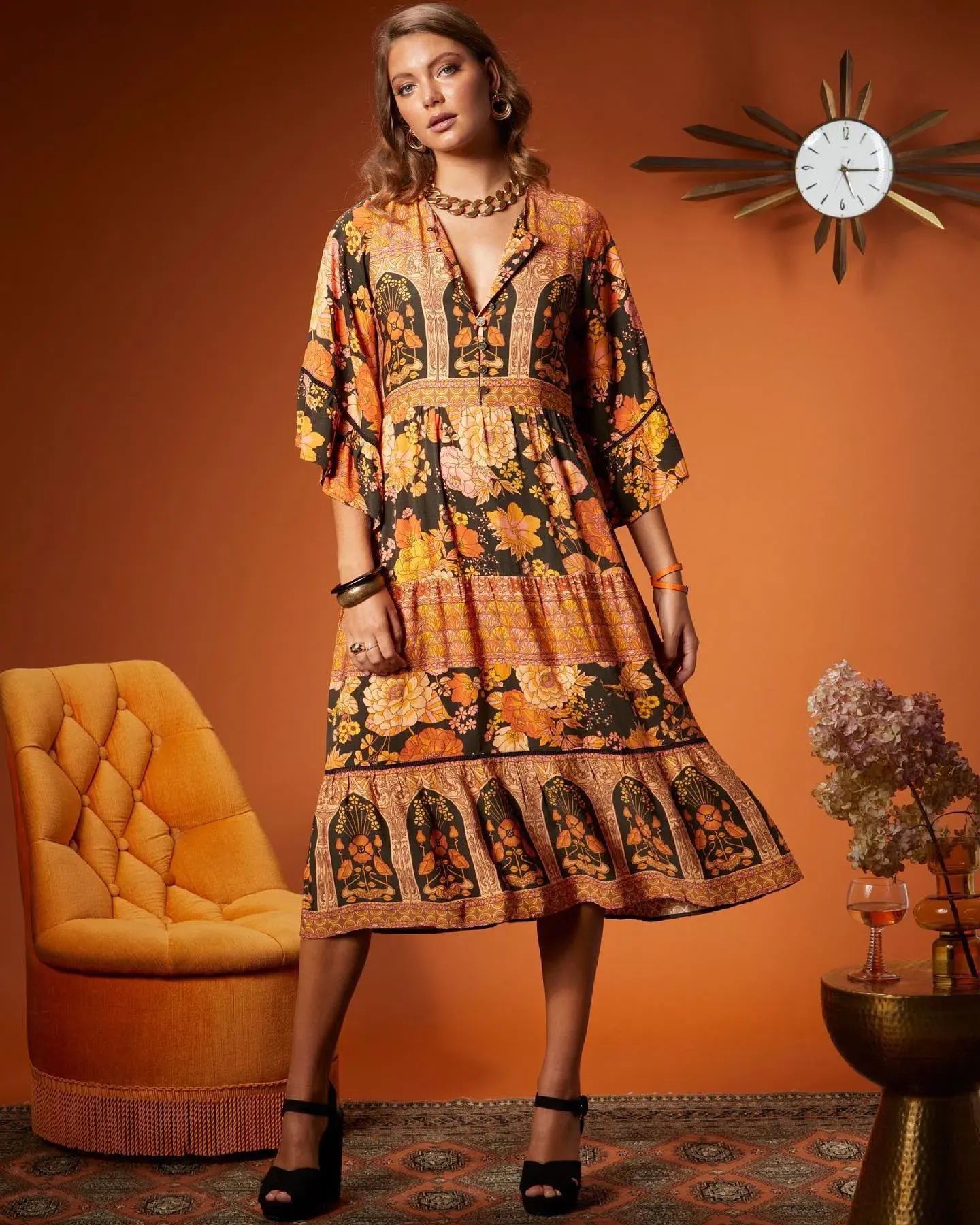 Nine Lives Bazaar Grace Midi Dress Print Size 18 - Image 1