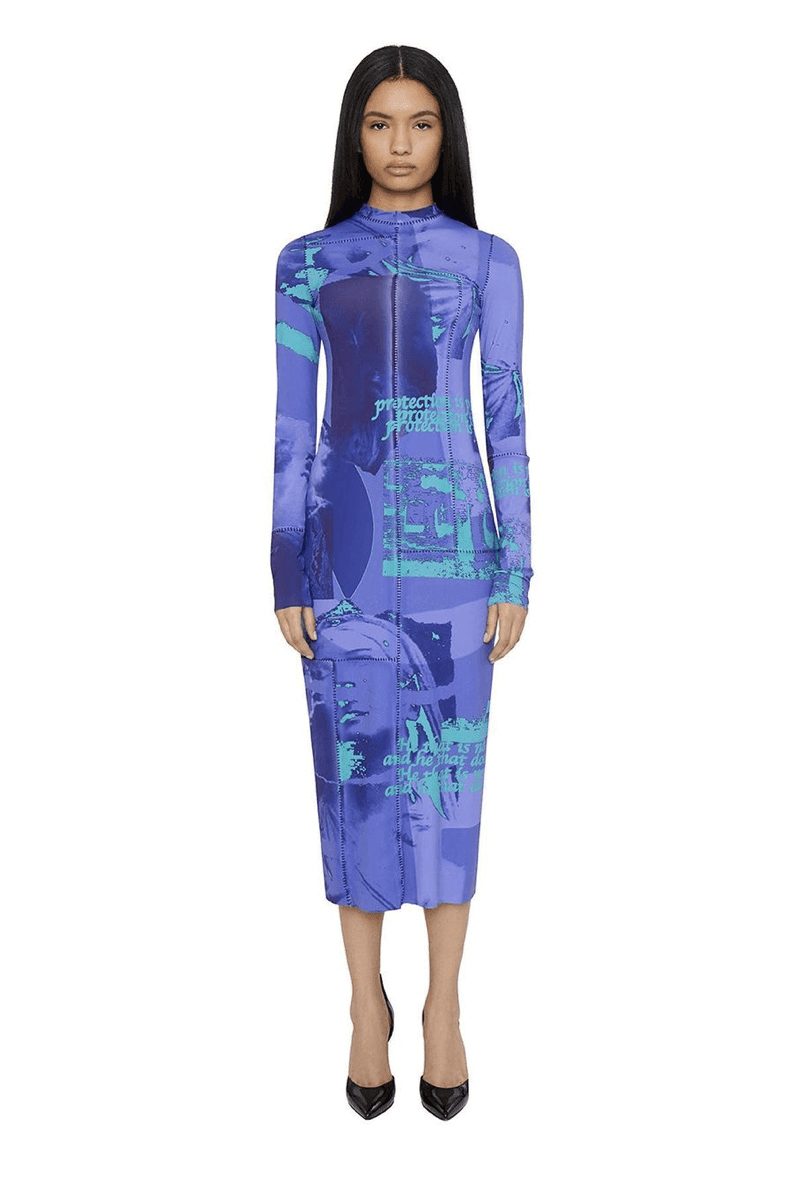Danielle Guizio Mesh Long Sleeve Dress Blue Size 8 - Image 1
