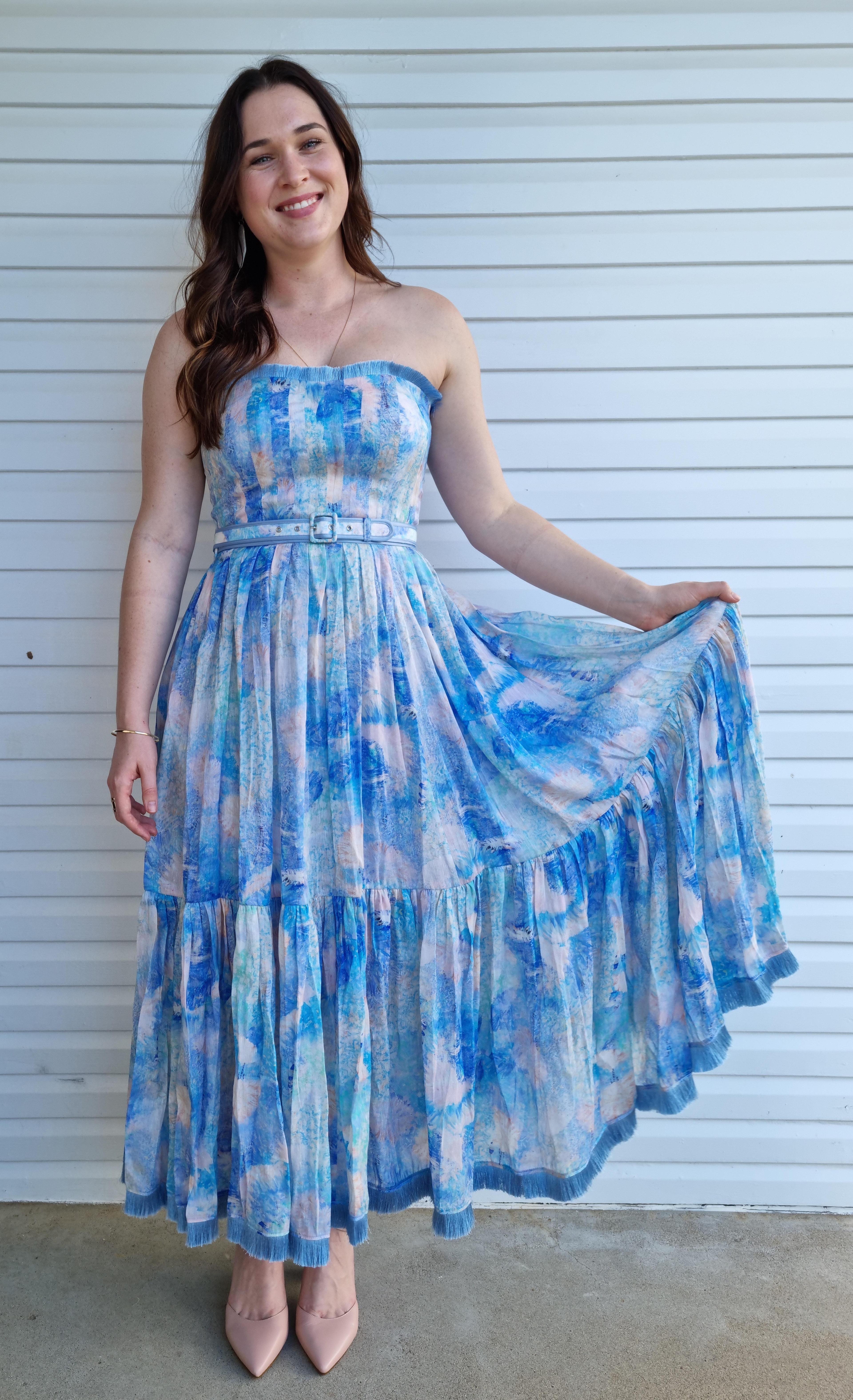 Leo and Lin Oceania Silk Linen Strapless Dress Print Size 12 - Image 3