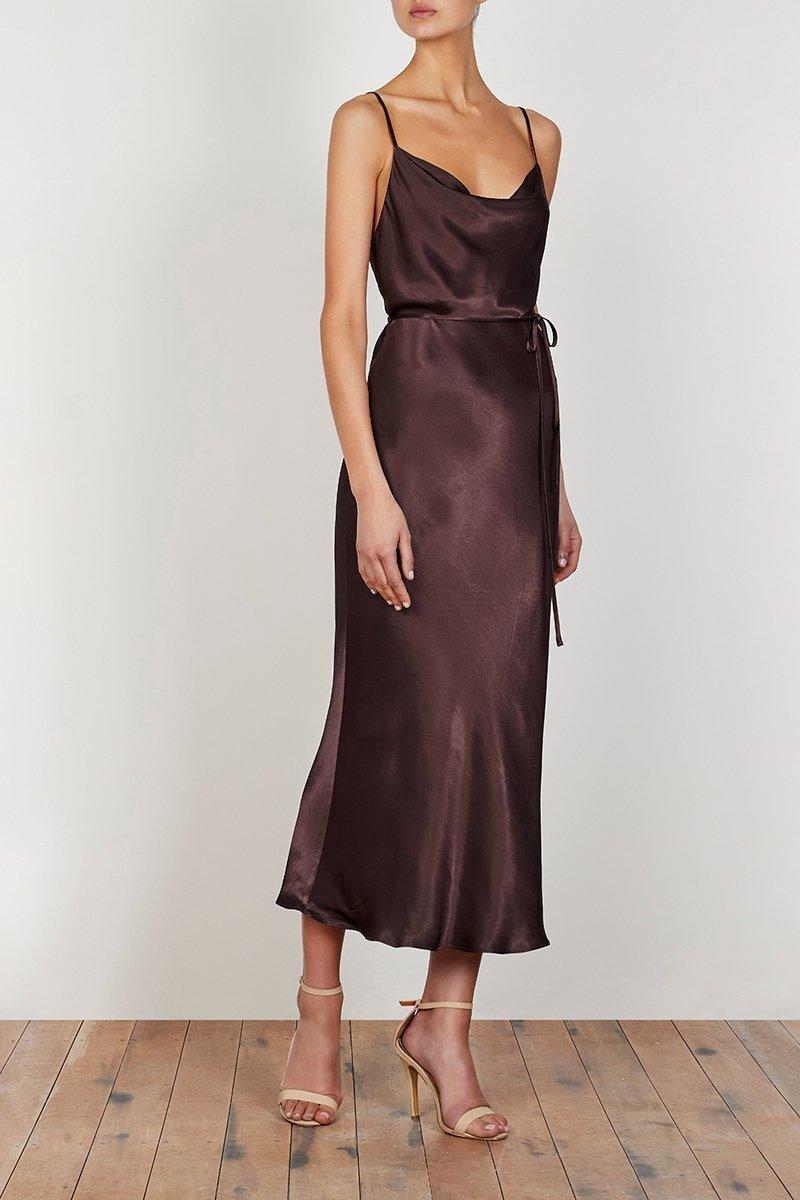 Shona Joy La Lune Bias Cowl Midi Dress Brown Size 6 - Image 2